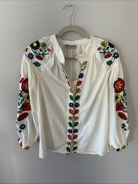 Calypso St. Barth White Floral Embroidered Tunic